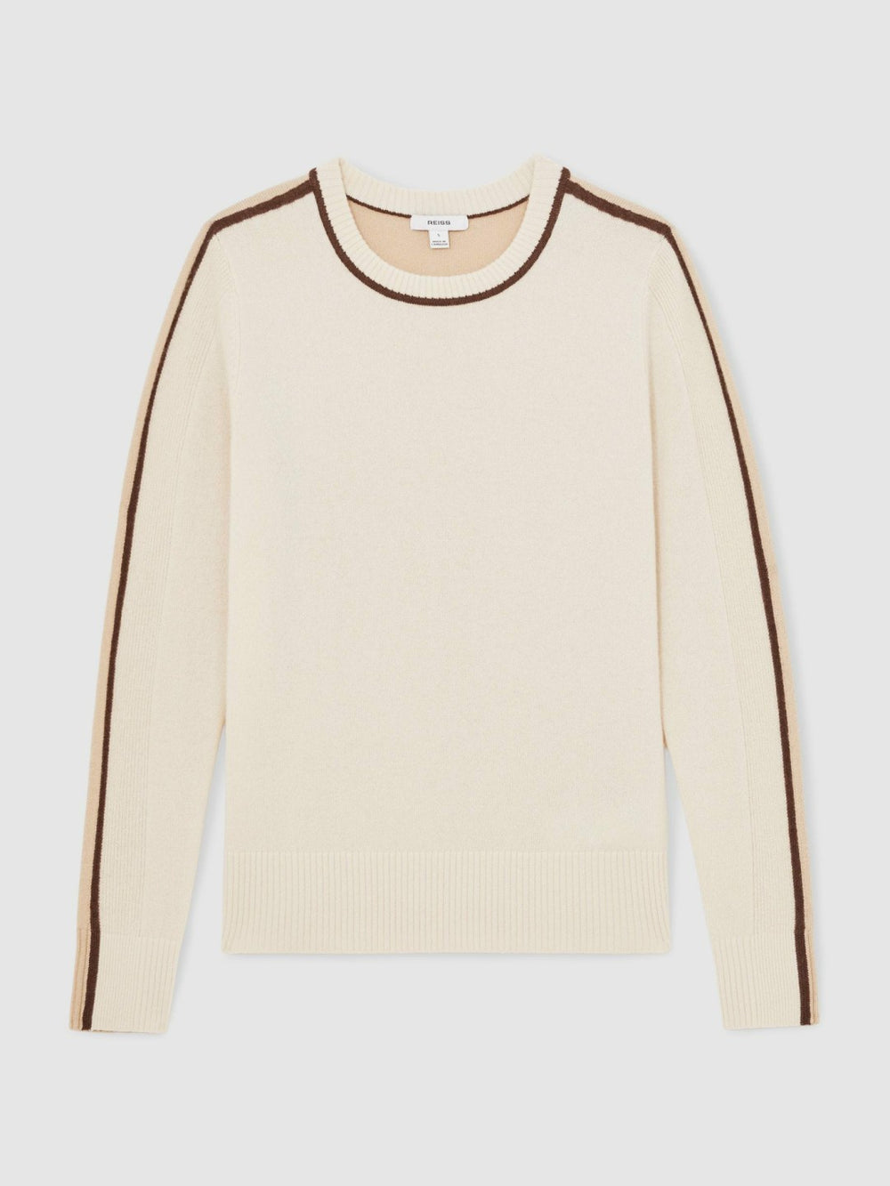 Women Wool-Blend Colour-Block Jumper With Cashmere in Cream/Neutral