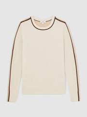 Women Wool-Blend Colour-Block Jumper With Cashmere in Cream/Neutral