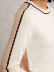 Women Wool-Blend Colour-Block Jumper With Cashmere in Cream/Neutral
