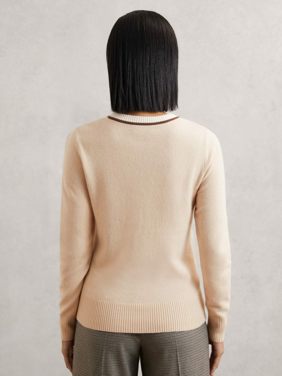 Women Wool-Blend Colour-Block Jumper With Cashmere in Cream/Neutral