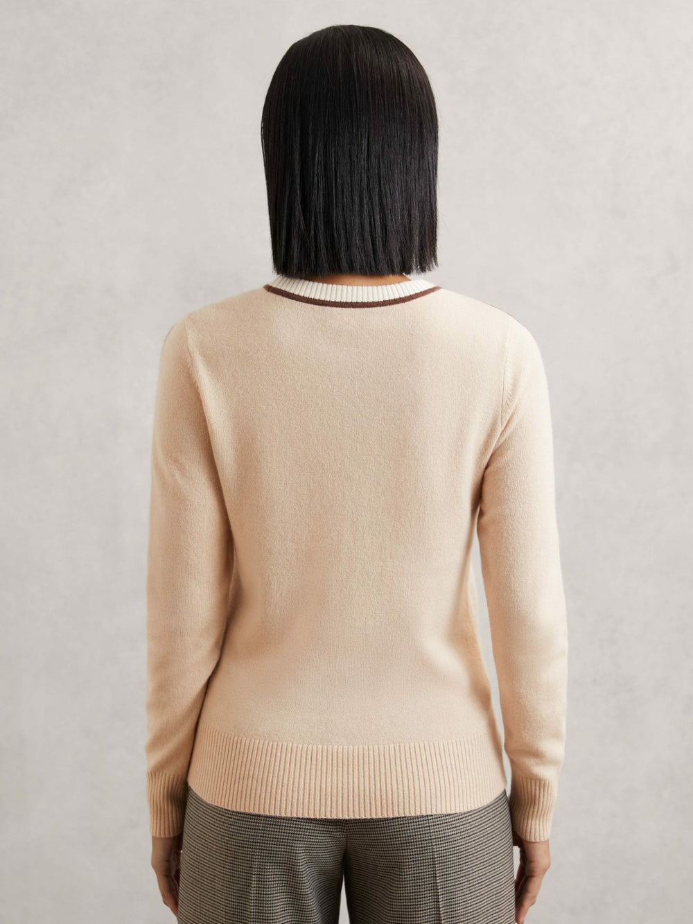 Women Wool-Blend Colour-Block Jumper With Cashmere in Cream/Neutral