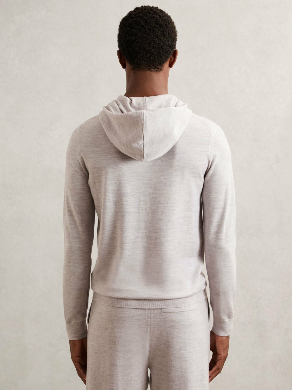 Men Merino Wool Drawstring Hoodie in Wicker Brown Melange
