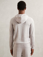 Men Merino Wool Drawstring Hoodie in Wicker Brown Melange