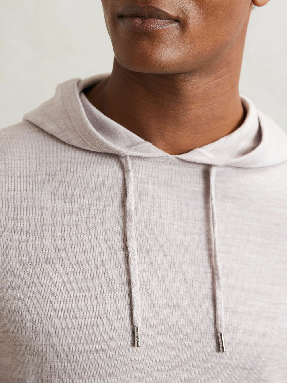 Men Merino Wool Drawstring Hoodie in Wicker Brown Melange