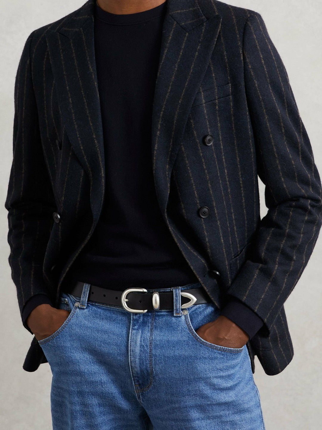 Men Leather Western Belt in Black
