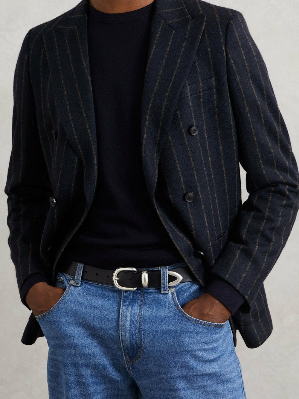 Men Leather Western Belt in Black