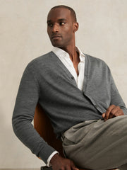 Men Merino Wool Button-Through Cardigan in Derby Grey Melange