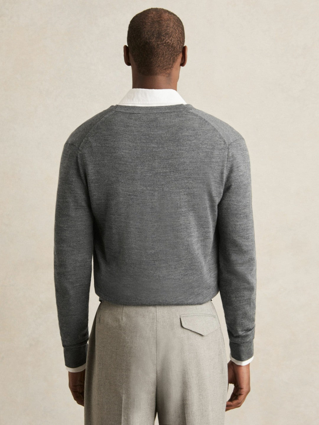 Men Merino Wool Button-Through Cardigan in Derby Grey Melange