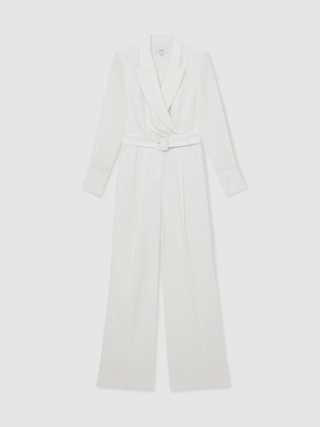 Women Sheer-Sleeve Wide-Leg Tuxedo Jumpsuit in Ivory
