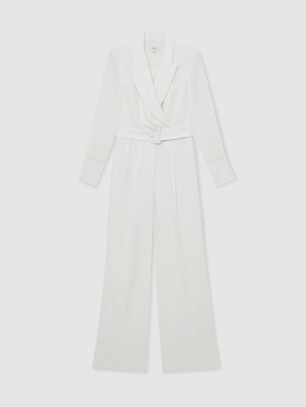 Women Sheer-Sleeve Wide-Leg Tuxedo Jumpsuit in Ivory