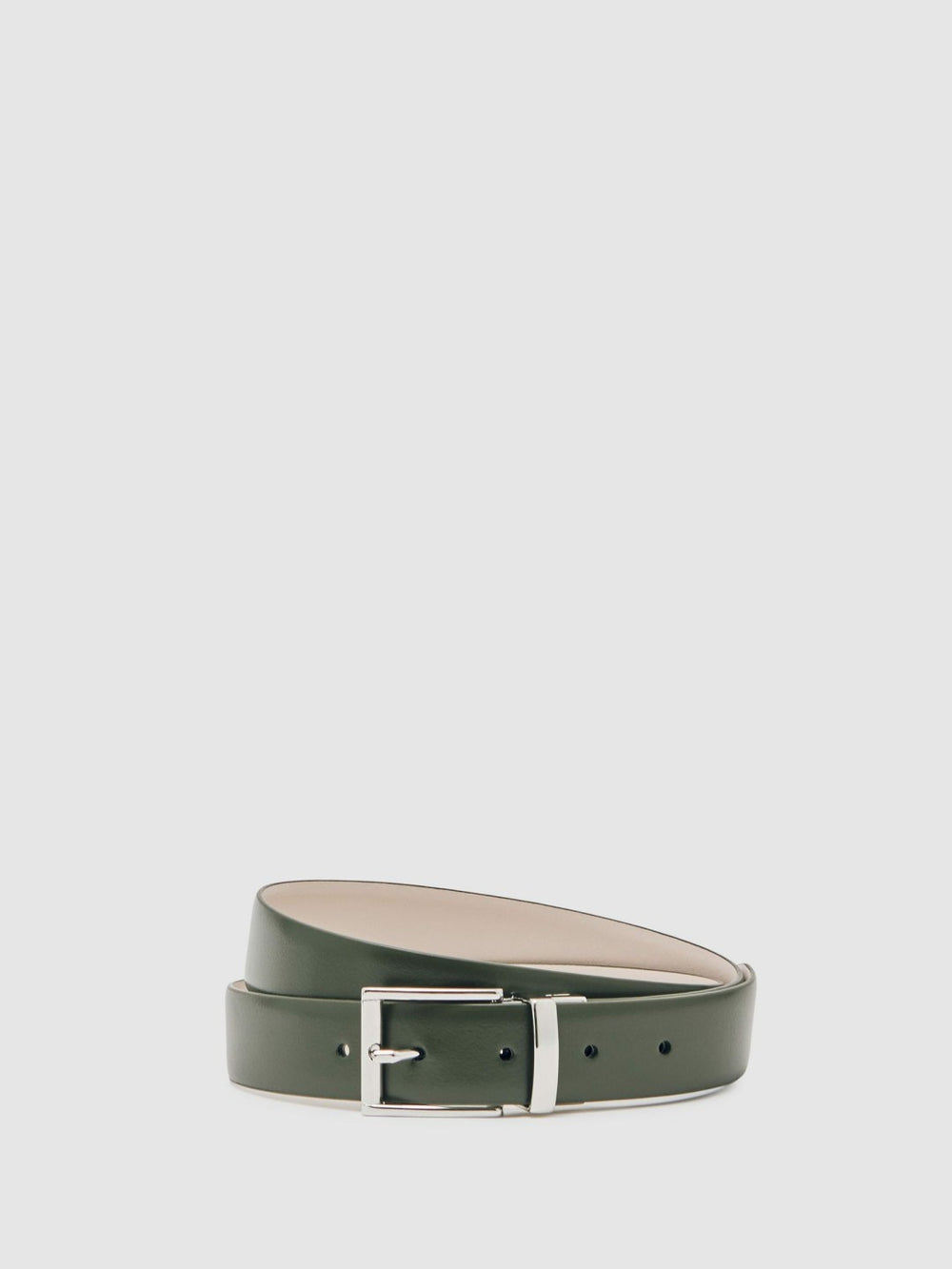 Men Reversible Leather Belt in Forest Green/Off White