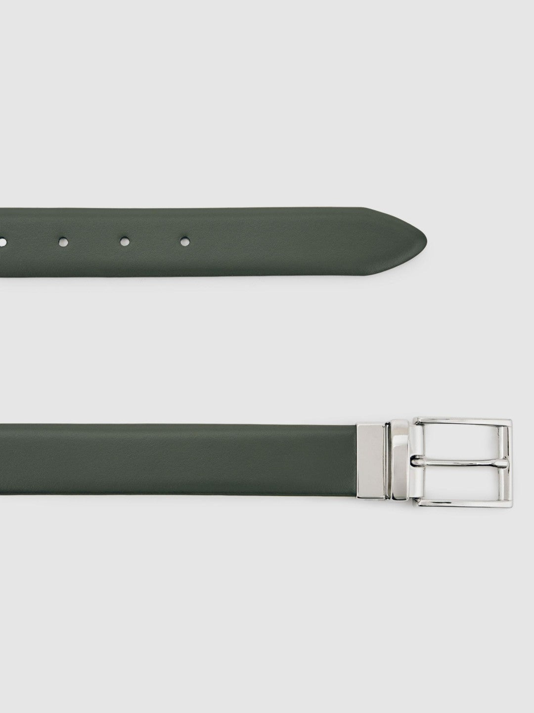Men Reversible Leather Belt in Forest Green/Off White