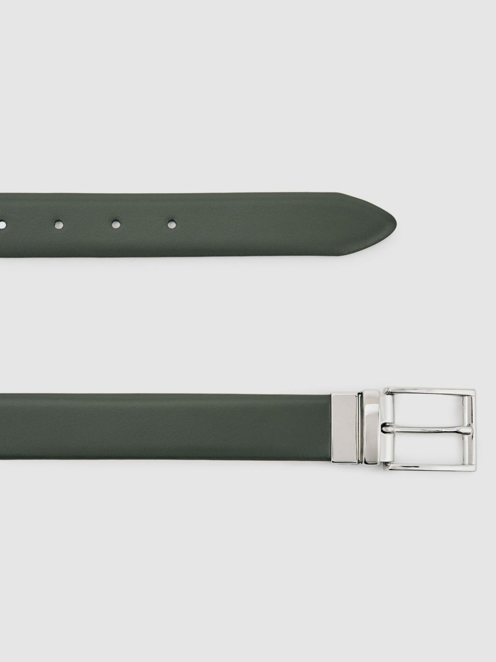 Men Reversible Leather Belt in Forest Green/Off White