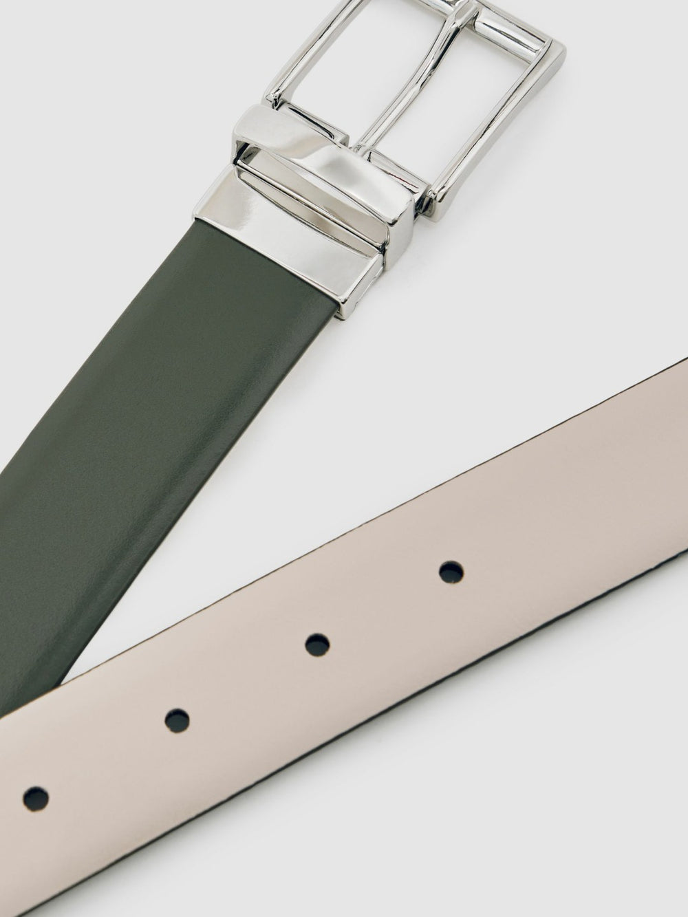 Men Reversible Leather Belt in Forest Green/Off White
