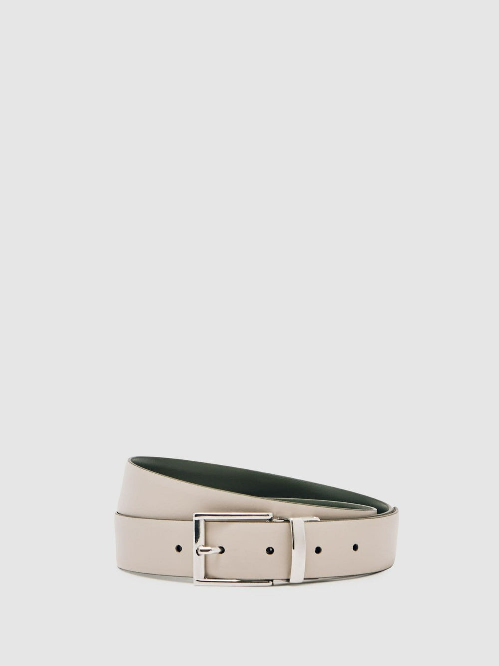 Men Reversible Leather Belt in Forest Green/Off White