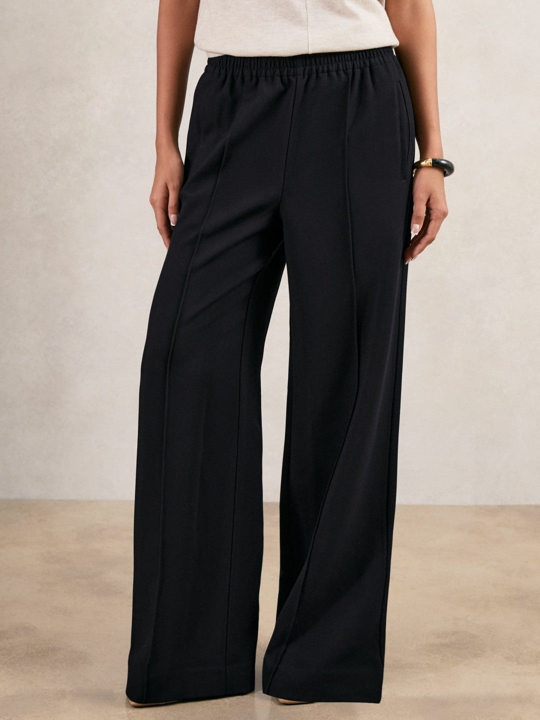 Women Wide Leg Elasticated Waist Trousers in Navy