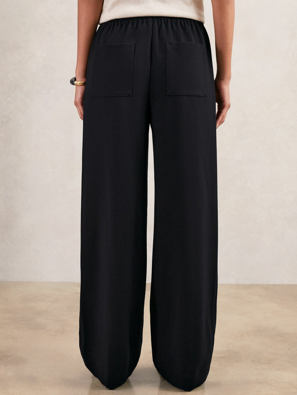 Women Wide Leg Elasticated Waist Trousers in Navy
