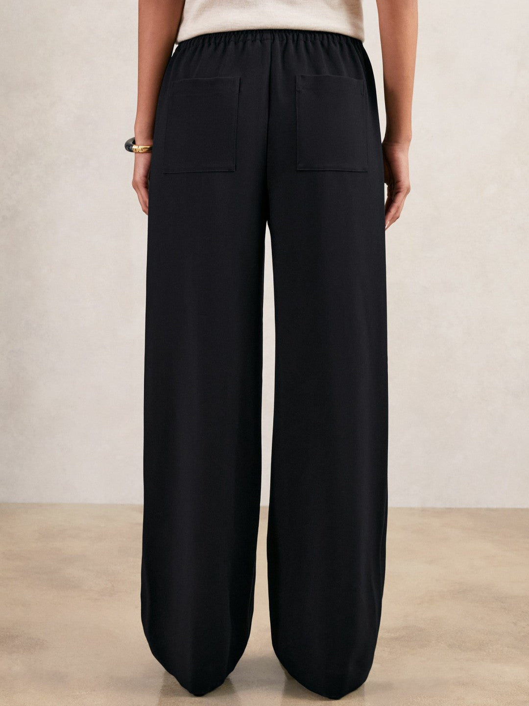 Women Petite Wide Leg Elasticated Waist Trousers in Navy