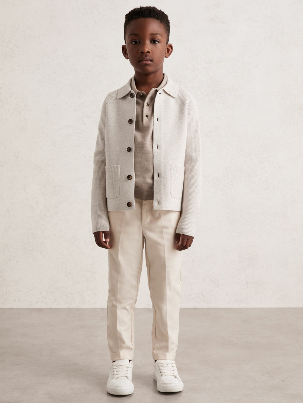 Children & Baby 9-13 yrs Button-Through Knitted Cardigan in Oatmeal Melange