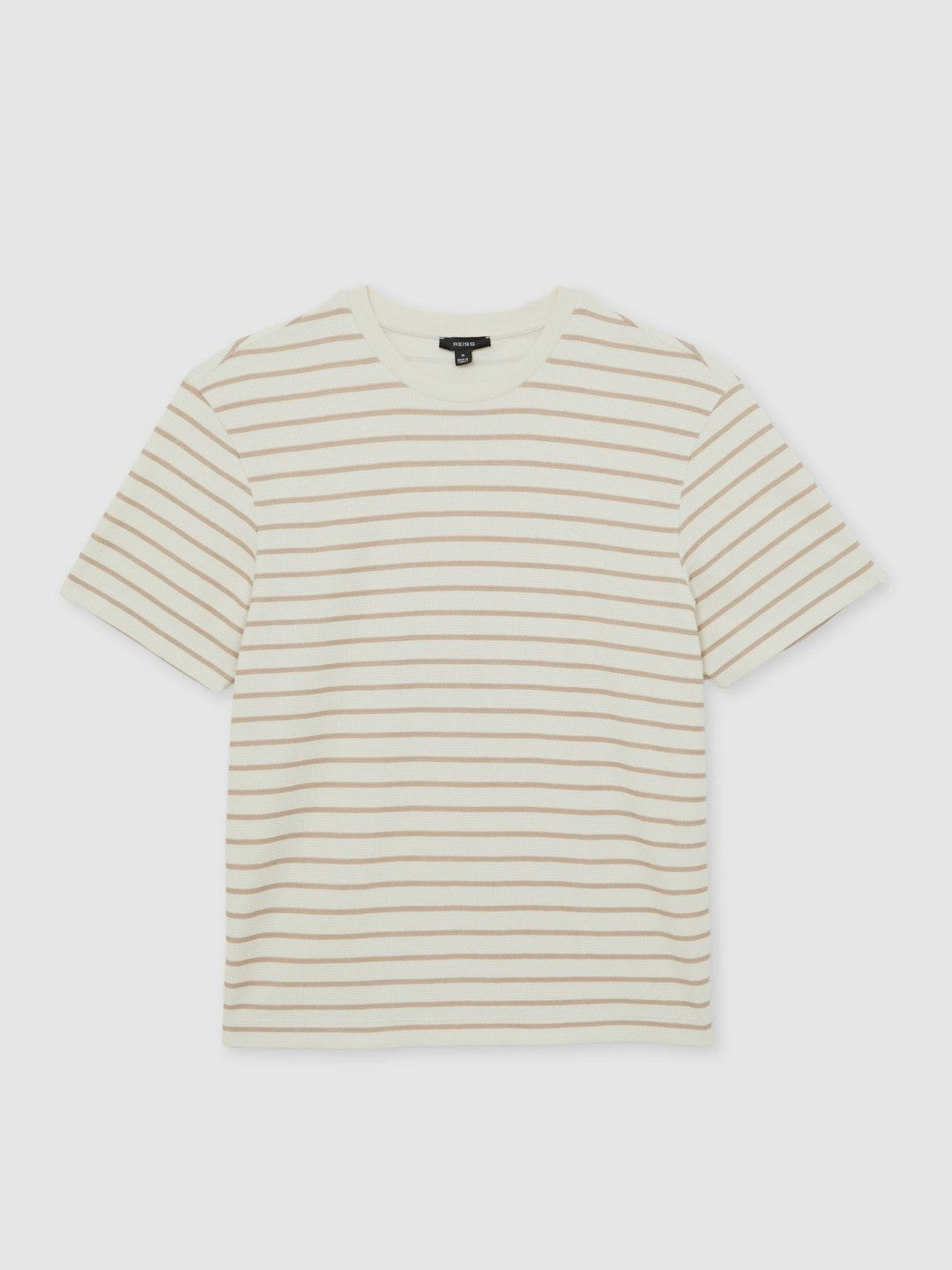 Men Cotton Textured Stripe T-Shirt in Oatmeal/White
