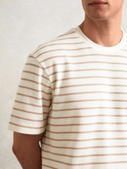 Men Cotton Textured Stripe T-Shirt in Oatmeal/White