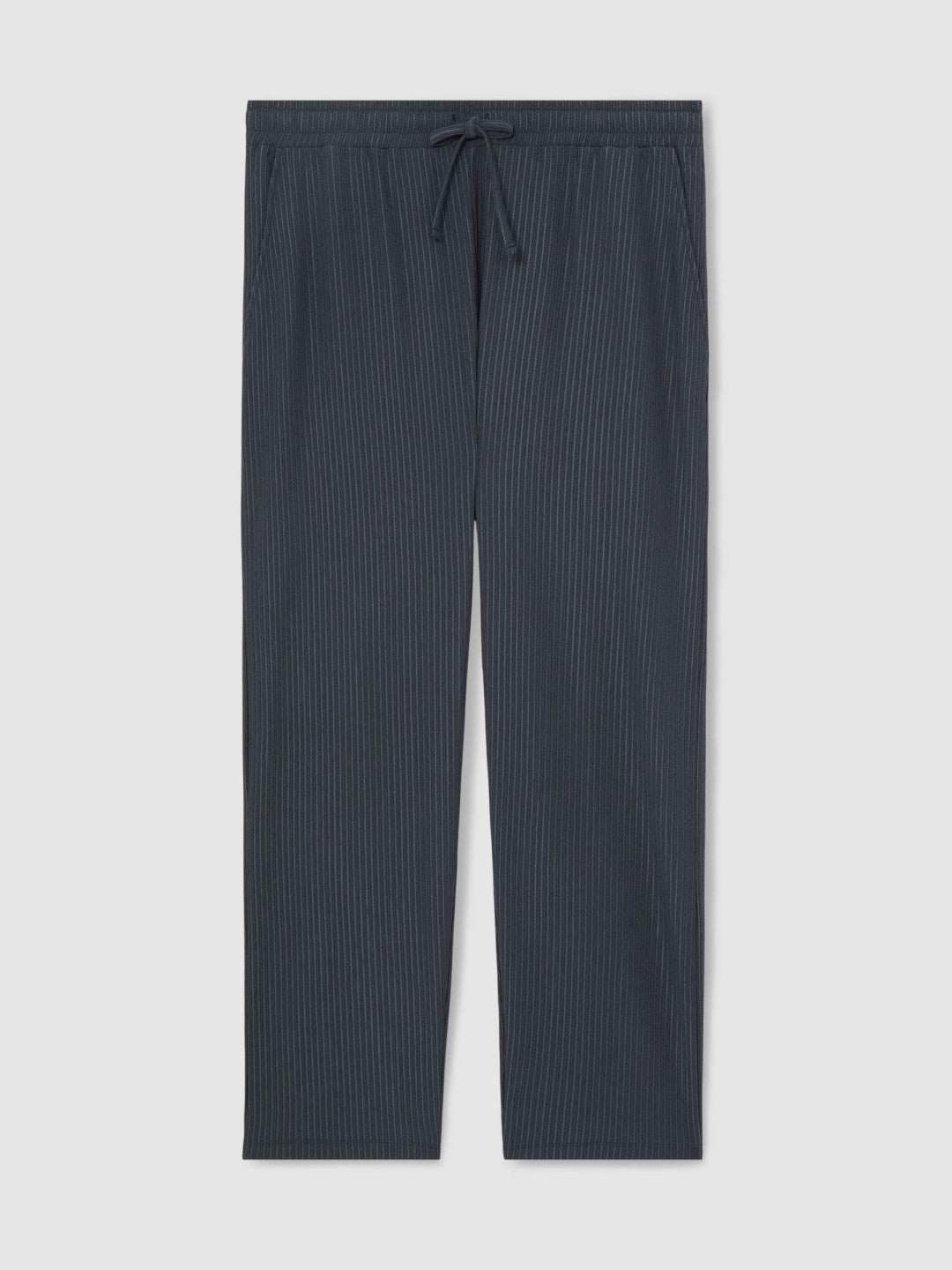 Men Textured Stripe Drawstring Trousers in Petrol Blue