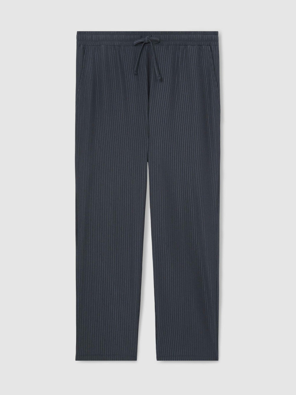 Men Textured Stripe Drawstring Trousers in Petrol Blue