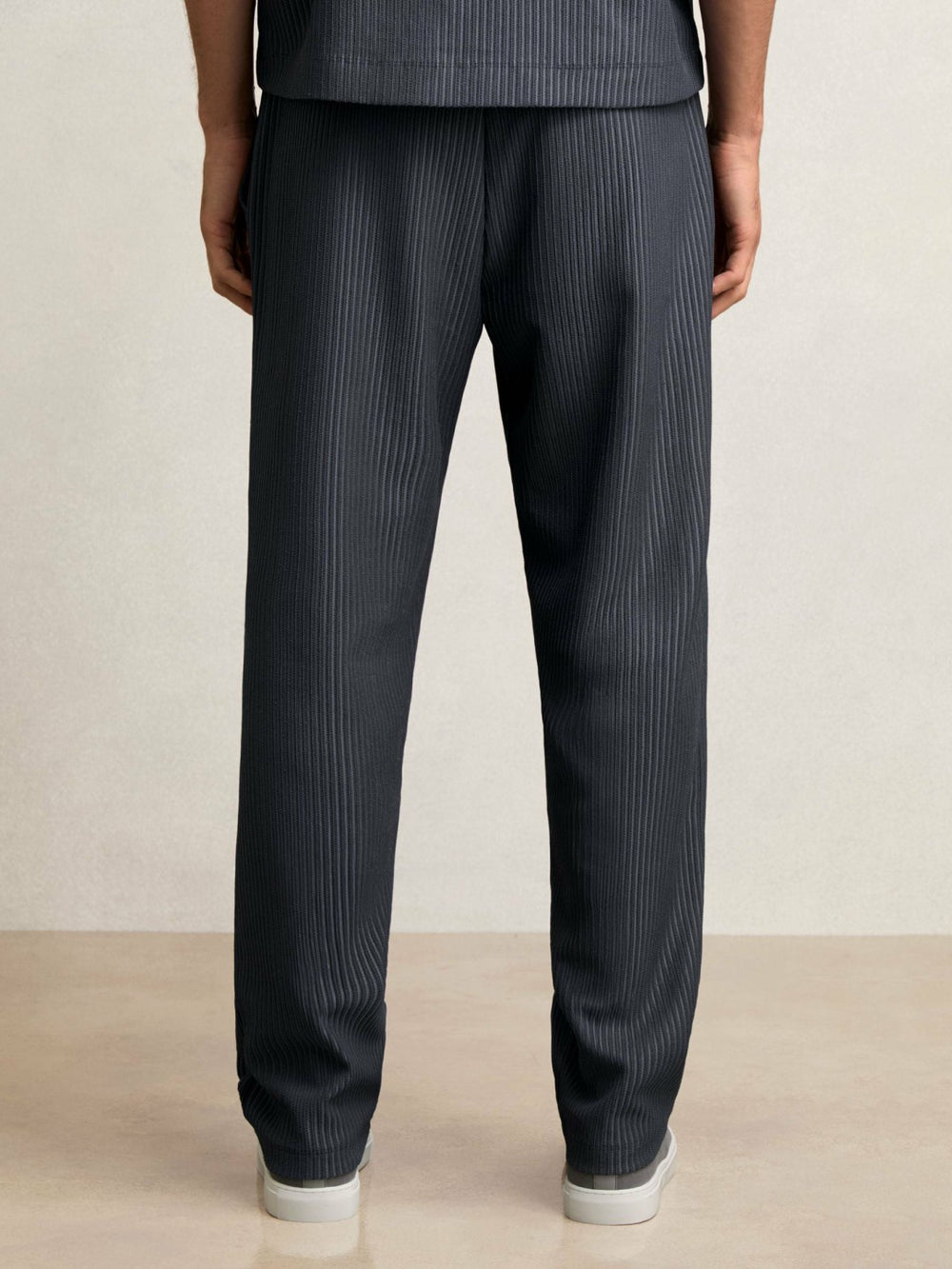Men Textured Stripe Drawstring Trousers in Petrol Blue