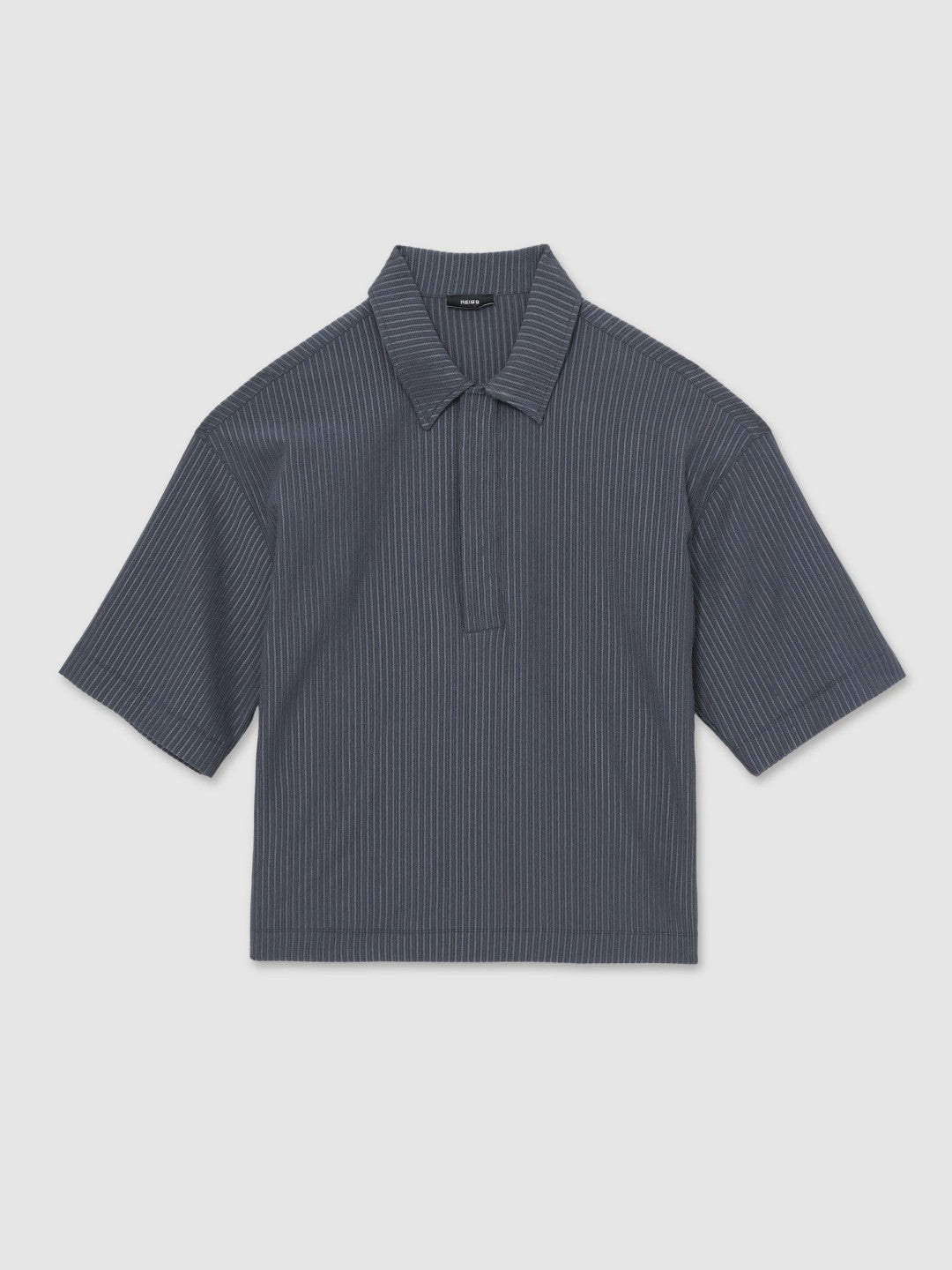 Men Oversized Textured Stripe Polo Shirt in Petrol Blue