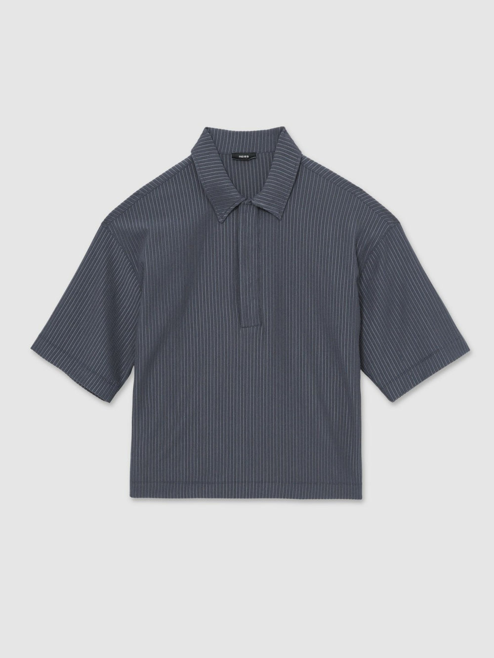 Men Oversized Textured Stripe Polo Shirt in Petrol Blue