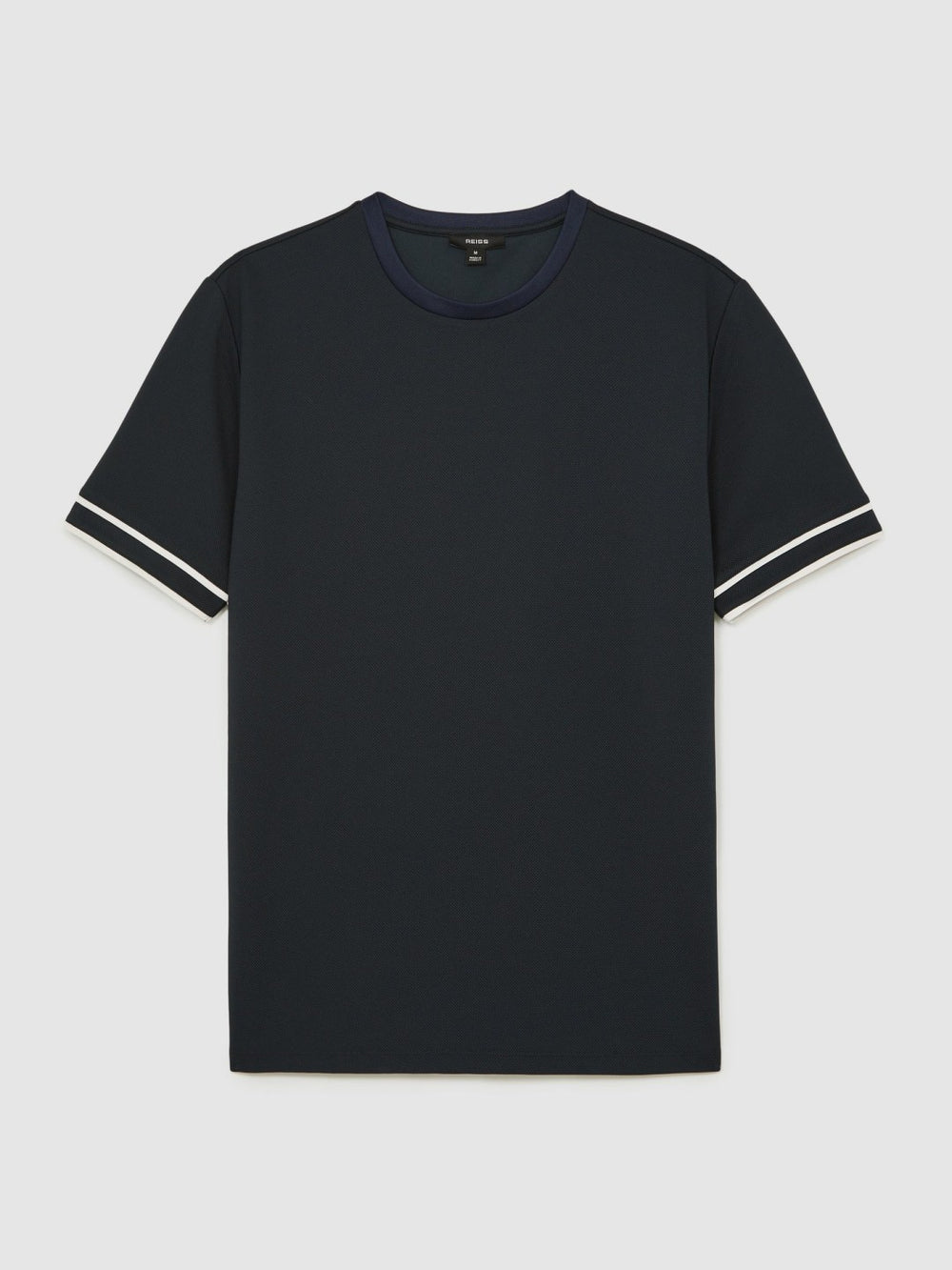 Men Textured Crew-Neck Tipped T-Shirt in Navy Blue