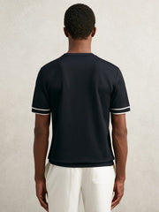 Men Textured Crew-Neck Tipped T-Shirt in Navy Blue