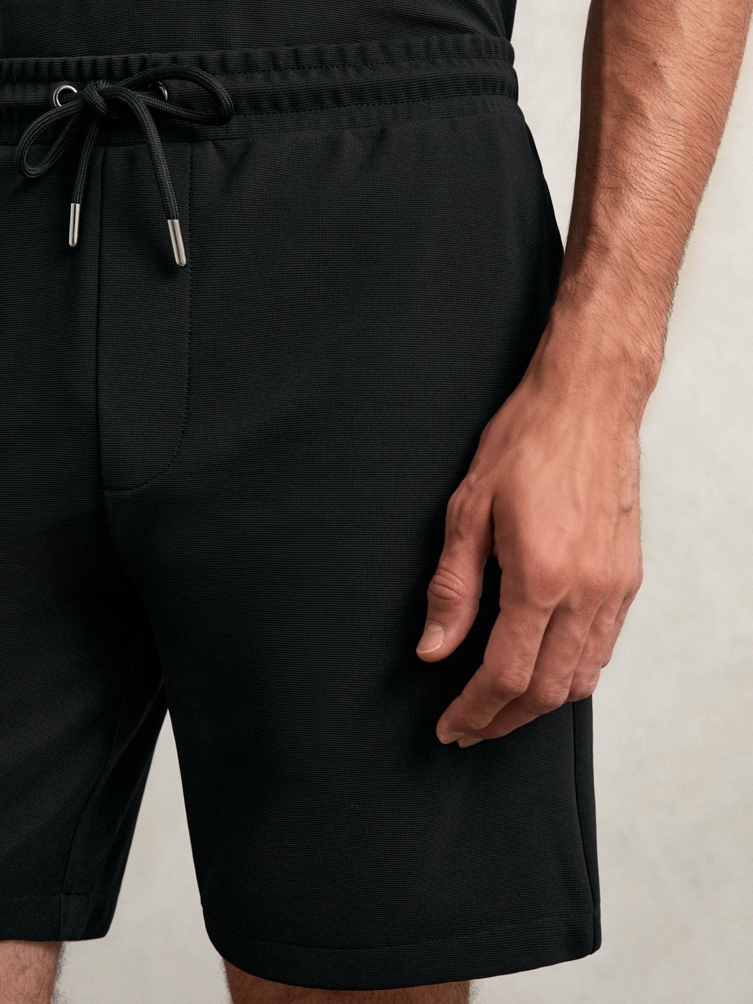Men Textured Drawstring Shorts in Black