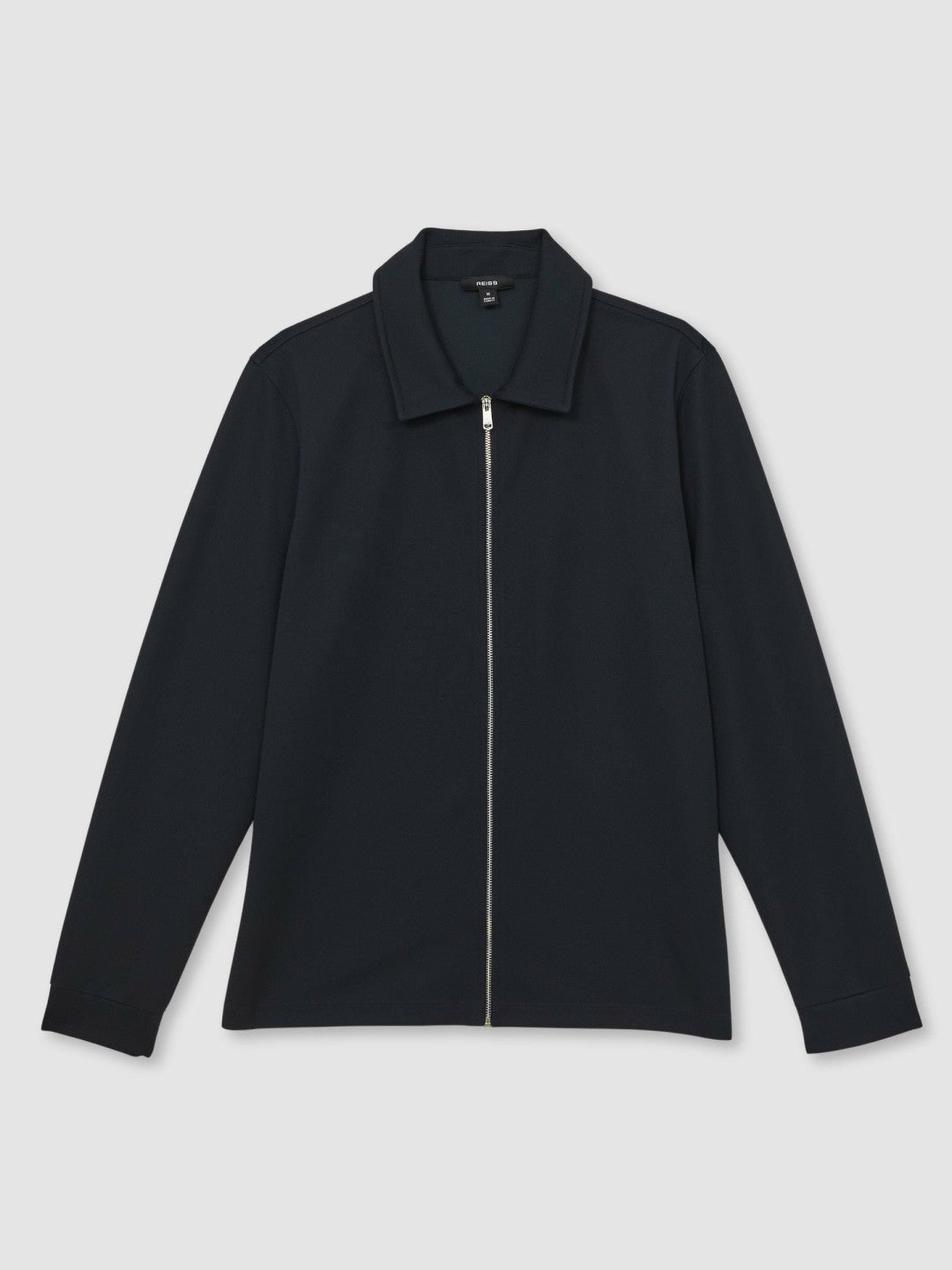 Men Textured Zip Through Overshirt in Navy
