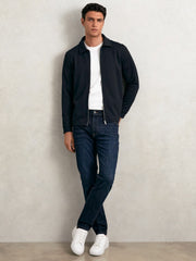 Men Textured Zip Through Overshirt in Navy
