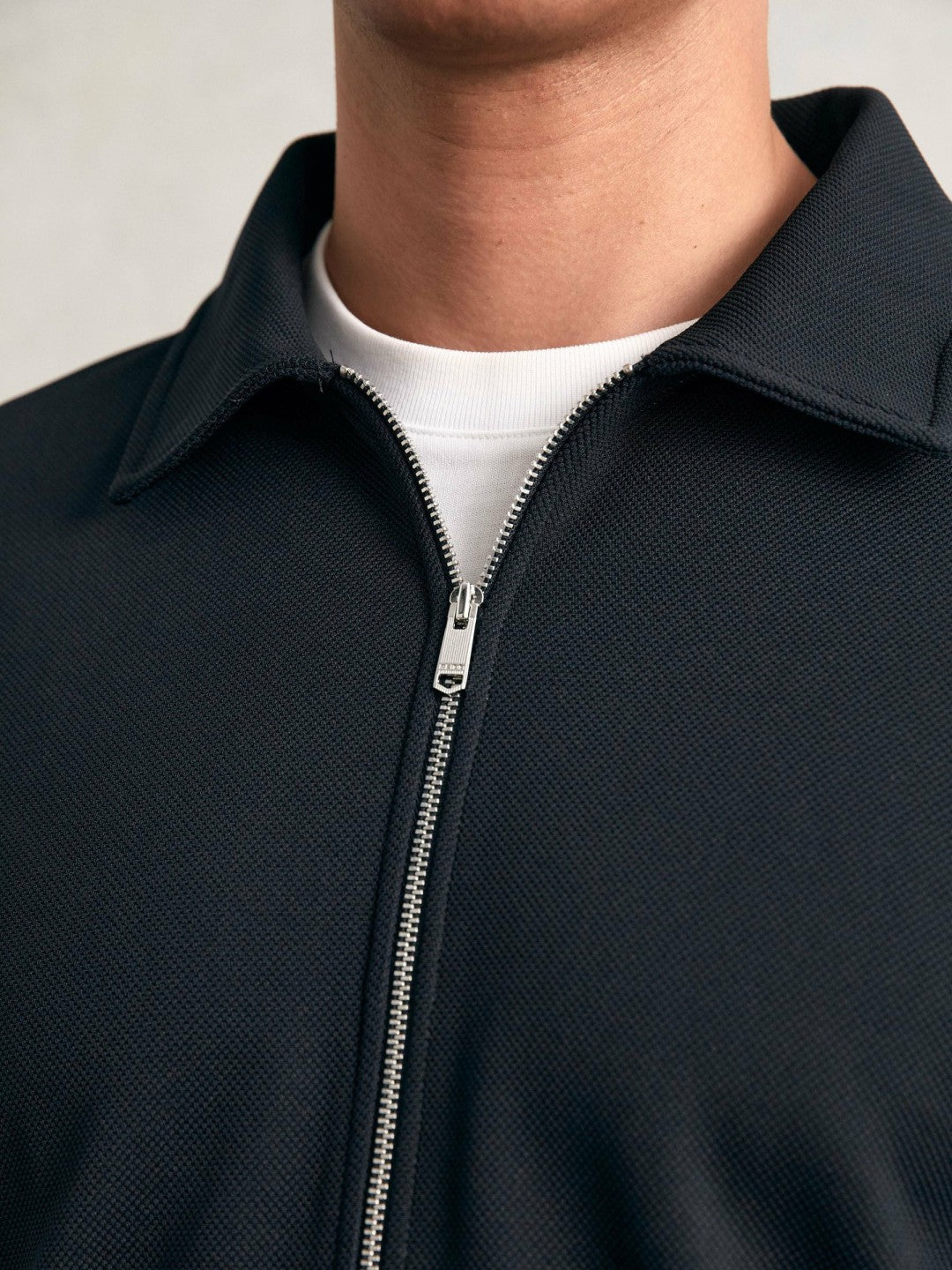 Men Textured Zip Through Overshirt in Navy