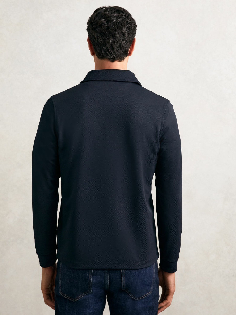 Men Textured Zip Through Overshirt in Navy