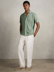 Men Jacquard-Stripe Cuban-Collar Shirt in Mint Green