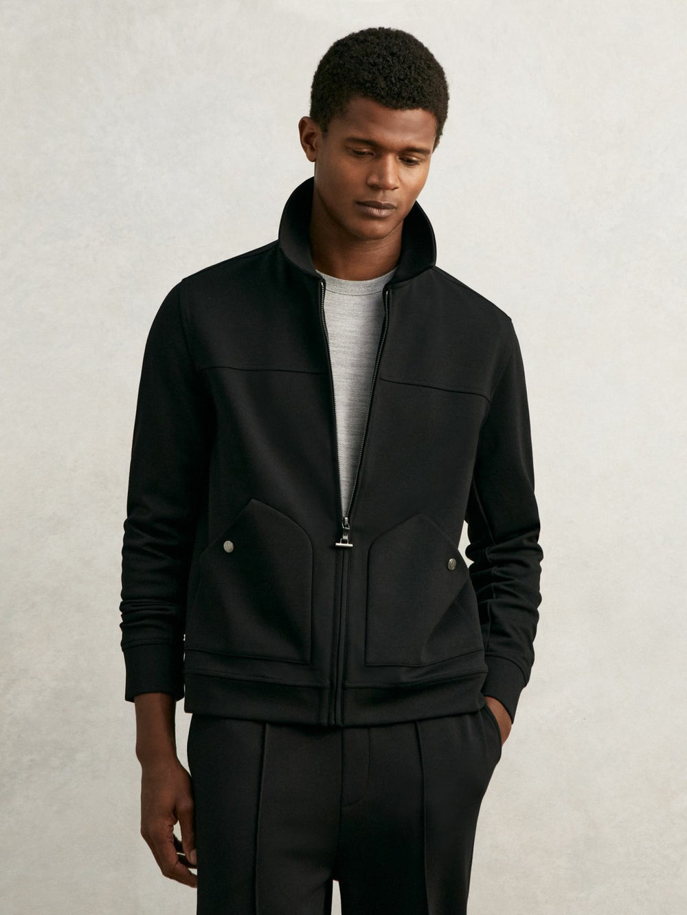 Men Interlock Zip Through Overshirt in Black