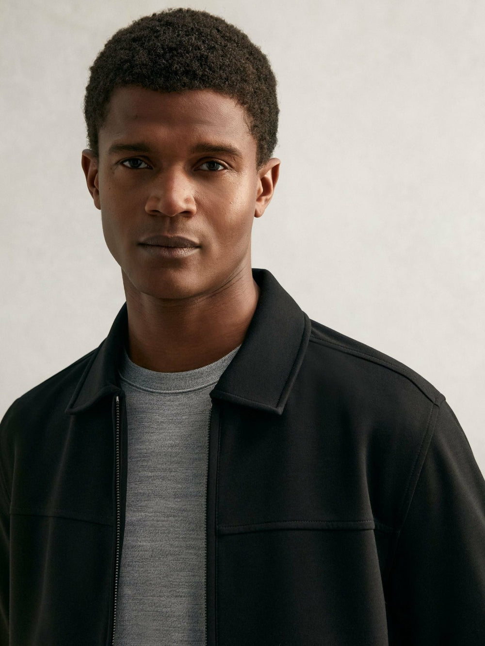Men Interlock Zip Through Overshirt in Black
