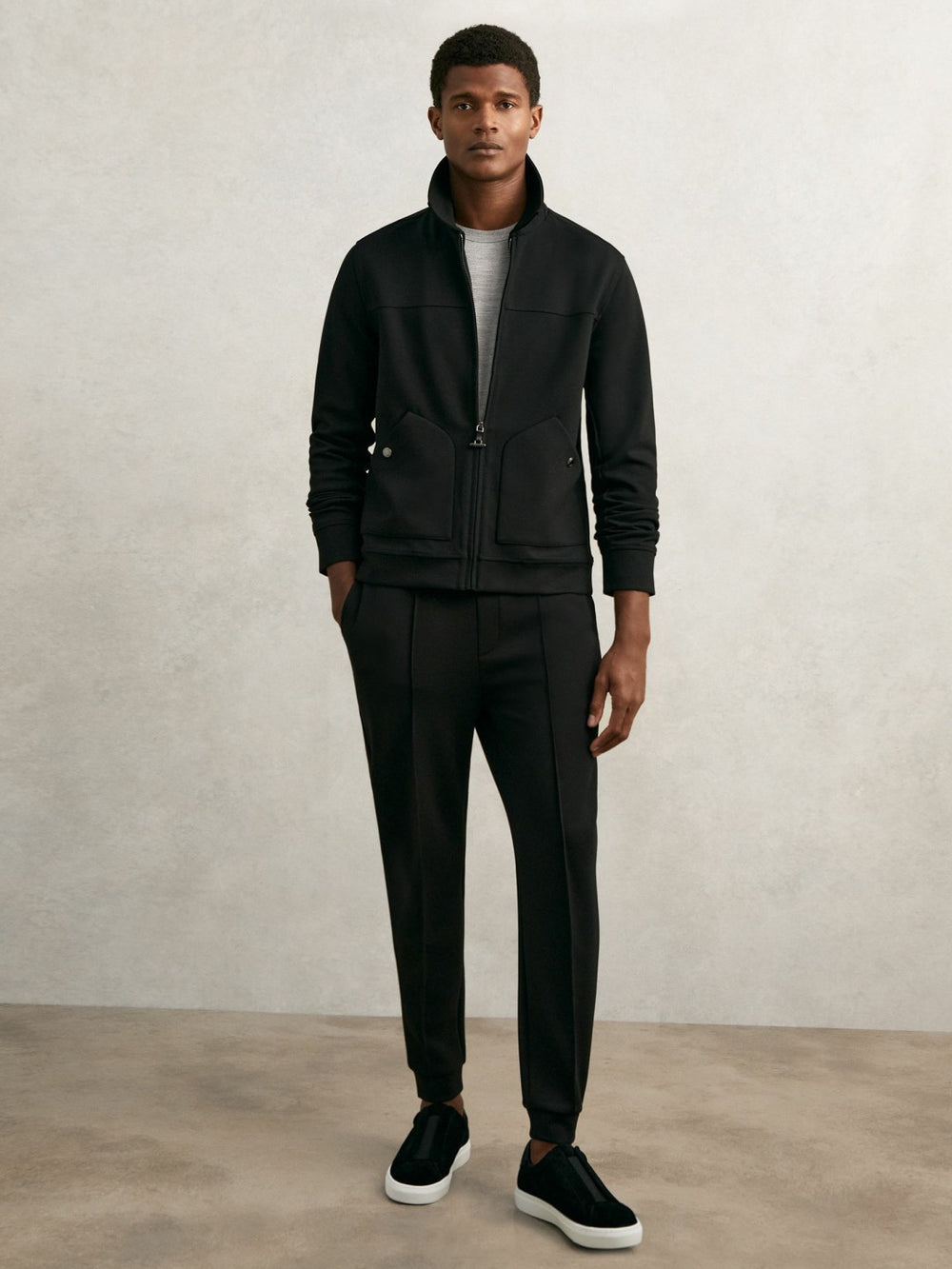Men Interlock Zip Through Overshirt in Black