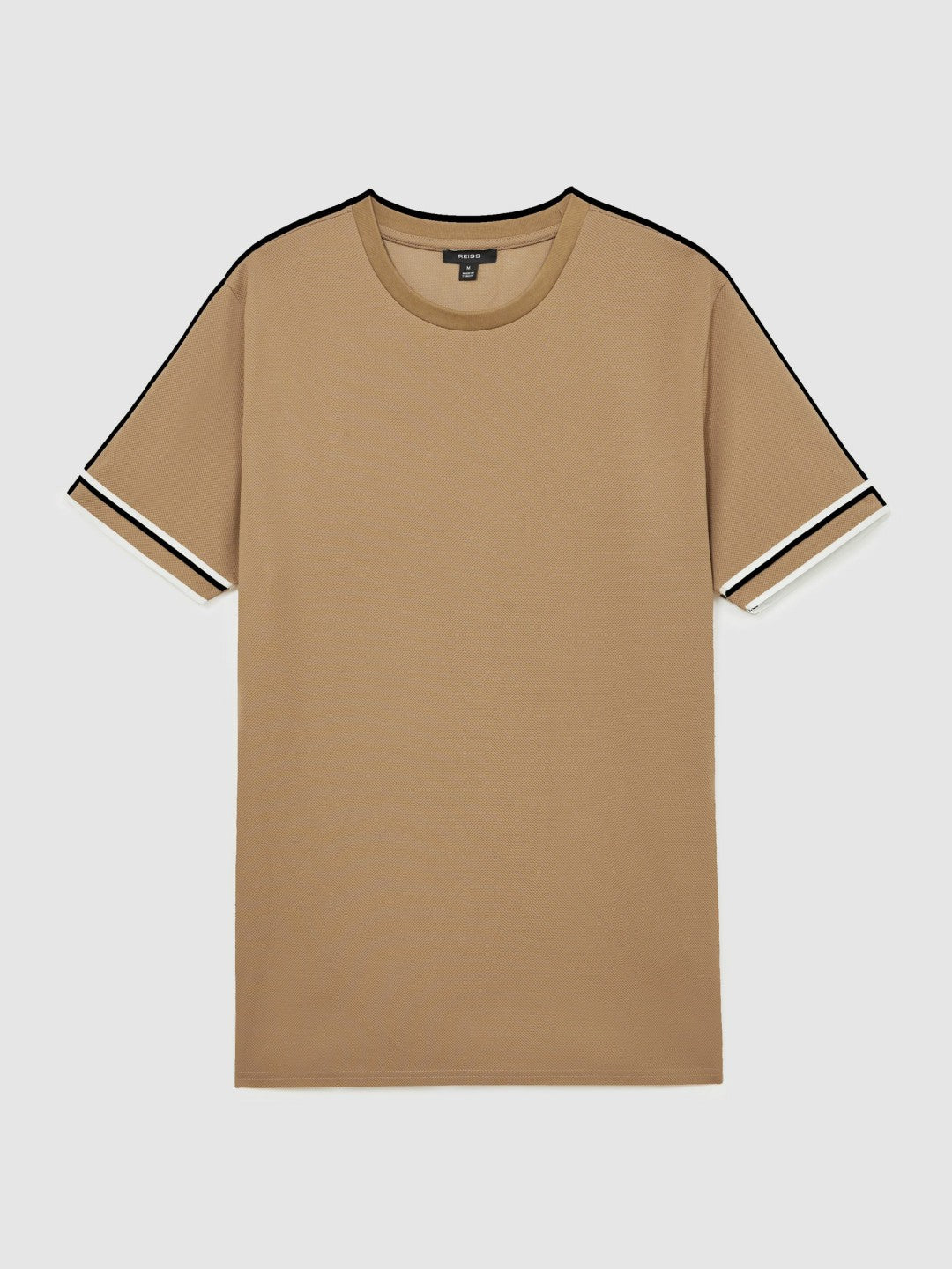 Men Textured Crew-Neck Tipped T-Shirt in Camel Brown