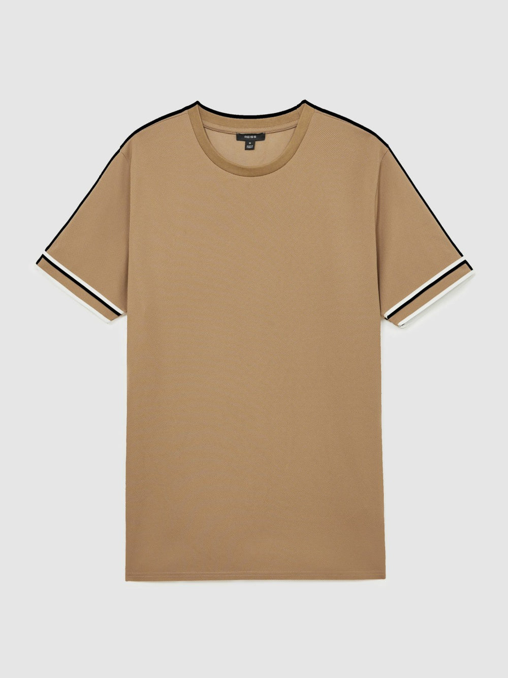 Men Textured Crew-Neck Tipped T-Shirt in Camel Brown