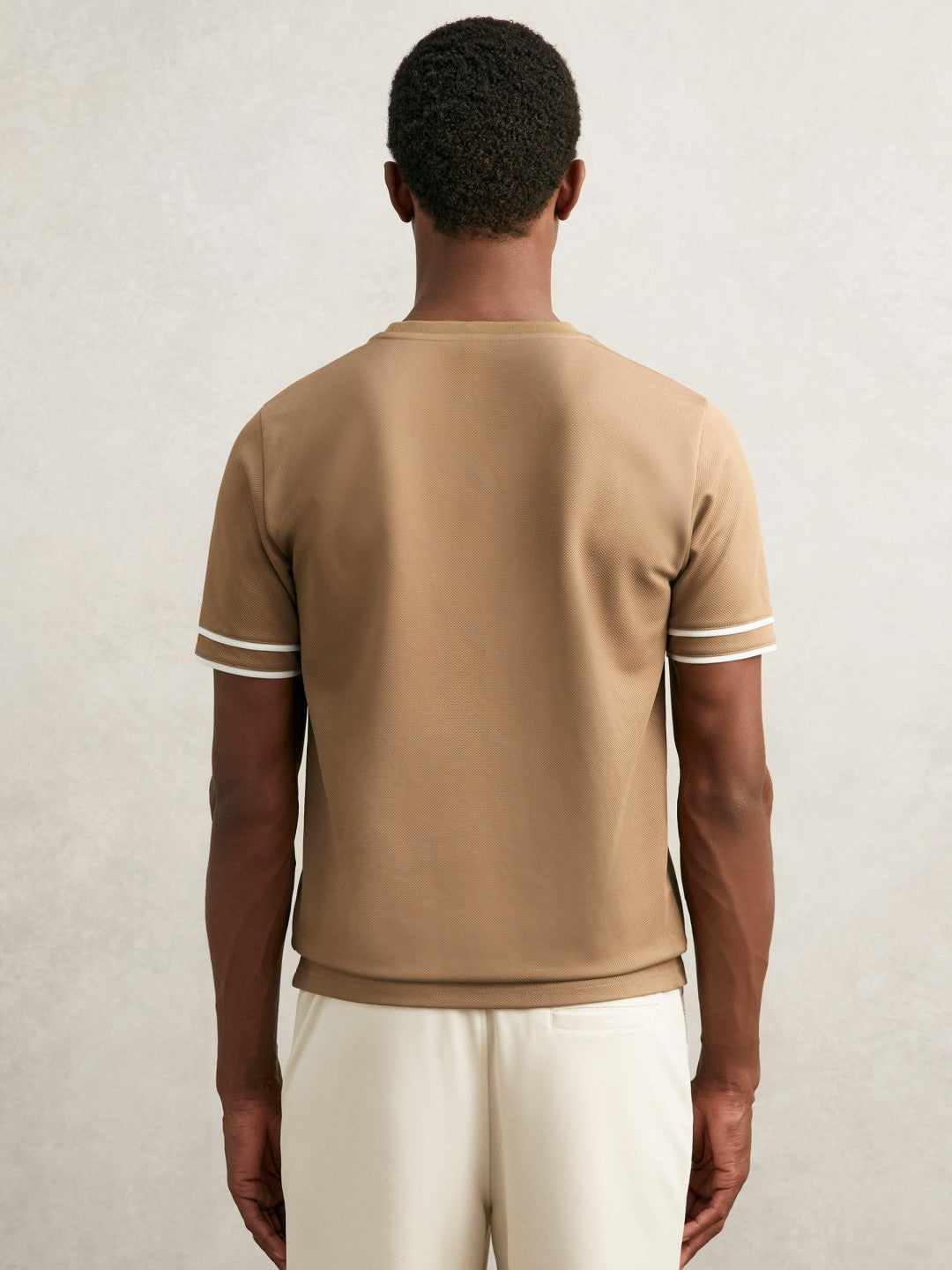Men Textured Crew-Neck Tipped T-Shirt in Camel Brown
