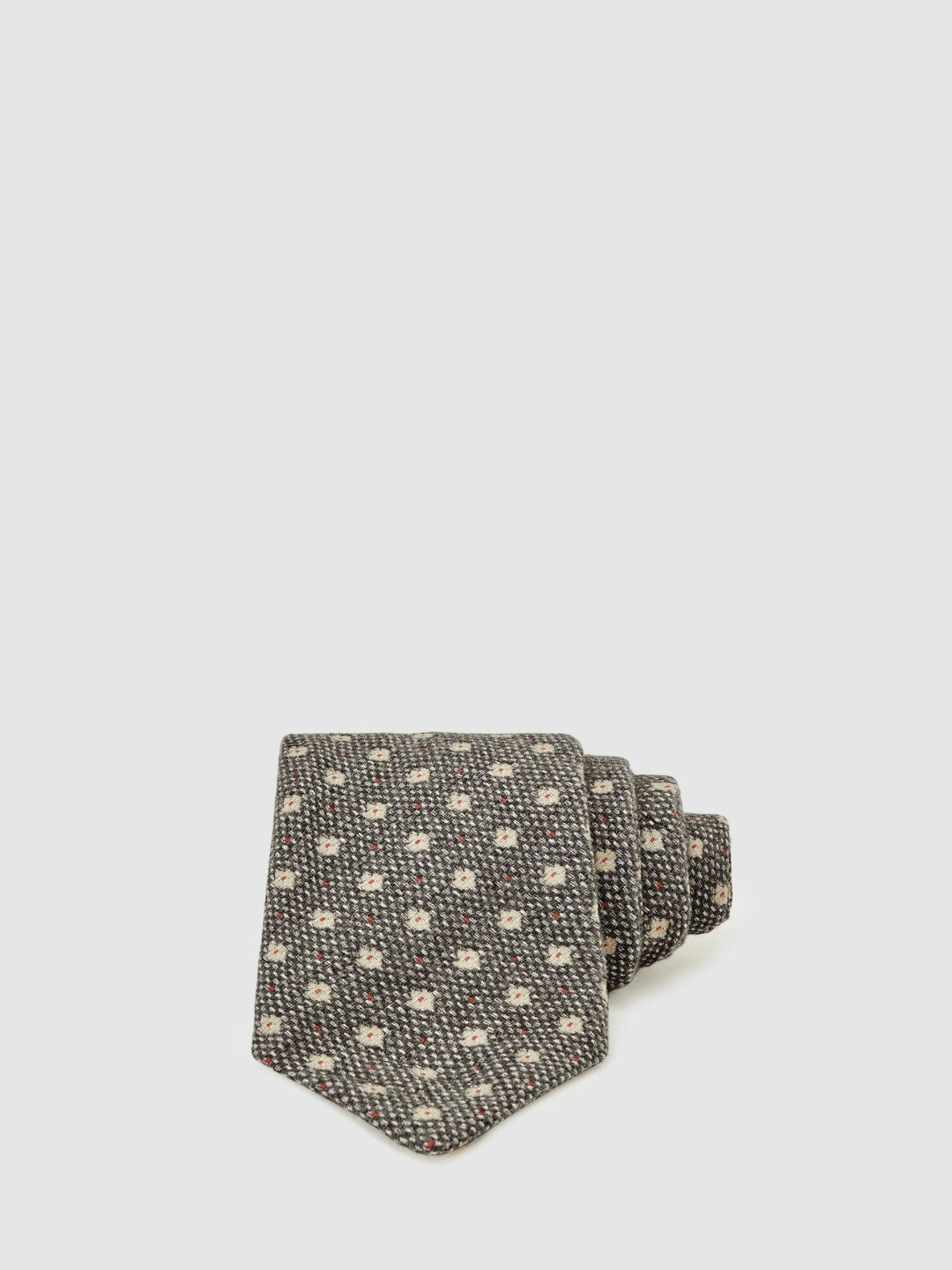 Men Wool-Silk Floral-Medallion Tie in Grey