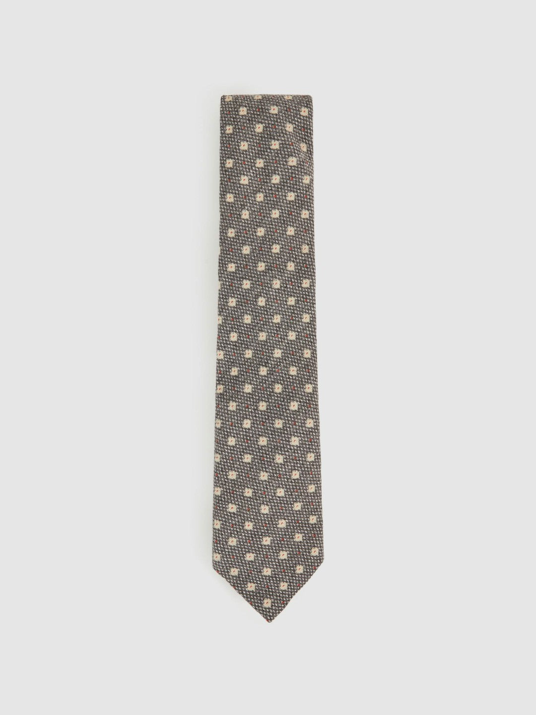 Men Wool-Silk Floral-Medallion Tie in Grey