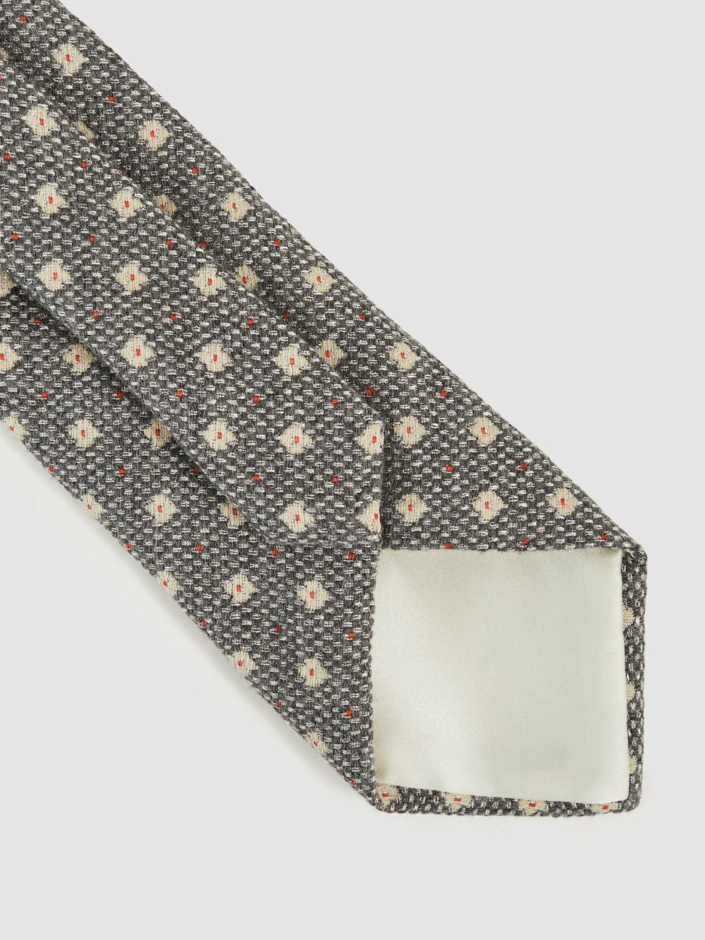 Men Wool-Silk Floral-Medallion Tie in Grey