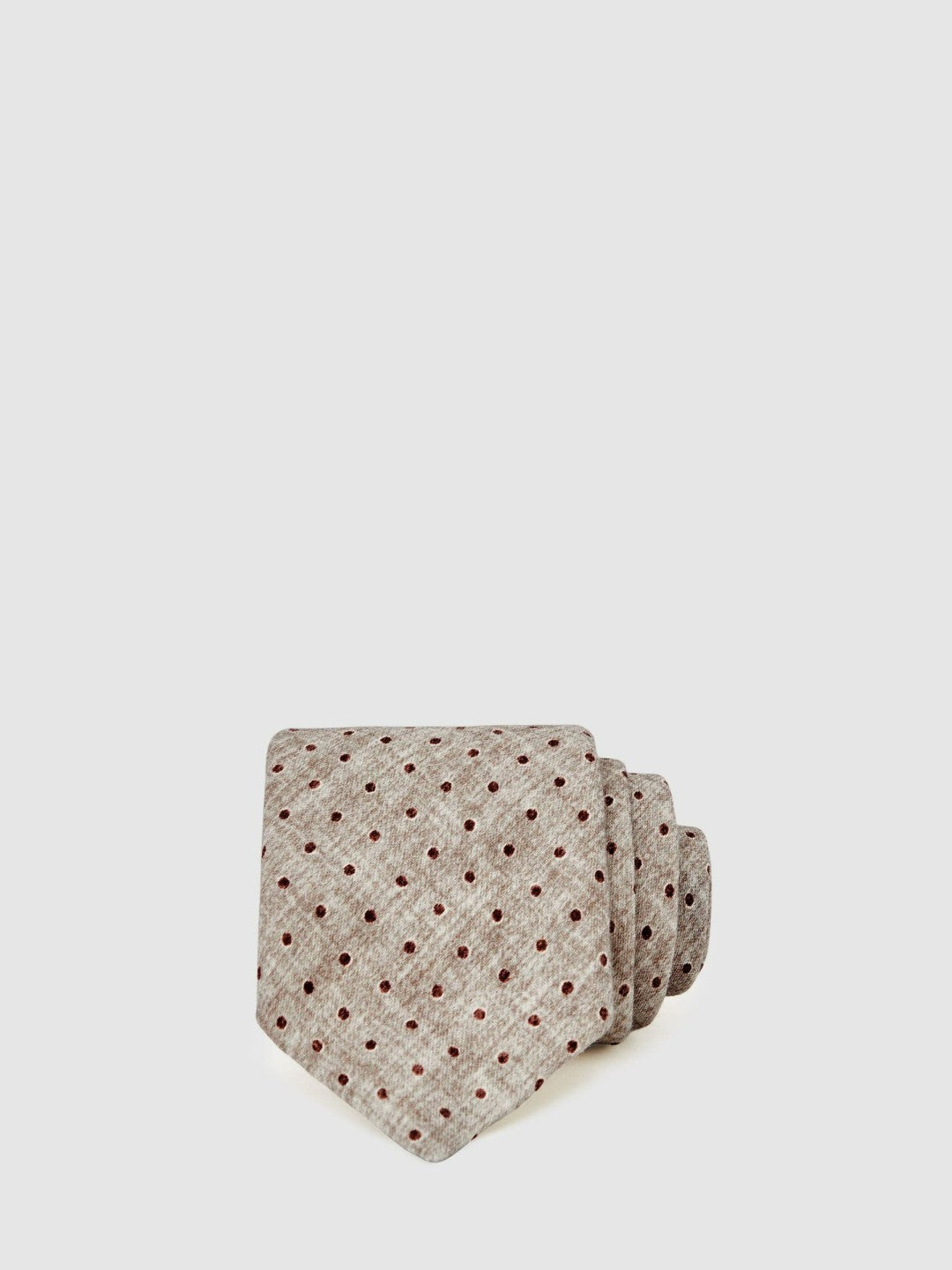 Men Wool-Cotton Polka-Dot Tie in Grey Melange