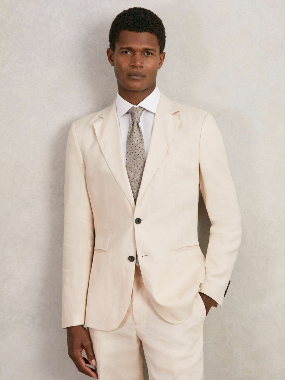 Men Wool-Cotton Polka-Dot Tie in Grey Melange