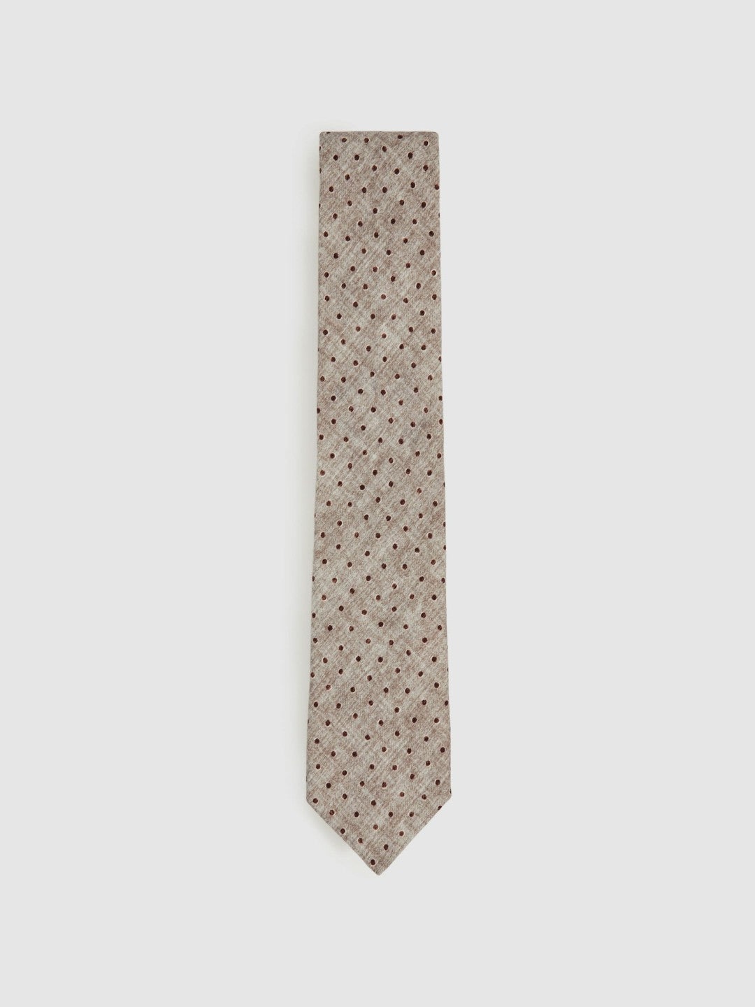 Men Wool-Cotton Polka-Dot Tie in Grey Melange